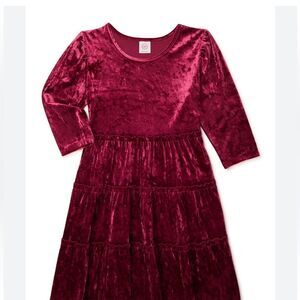 Wonder Nation Long Sleeve Velvet burgundy red tiered stretch Dress girls L 10-12